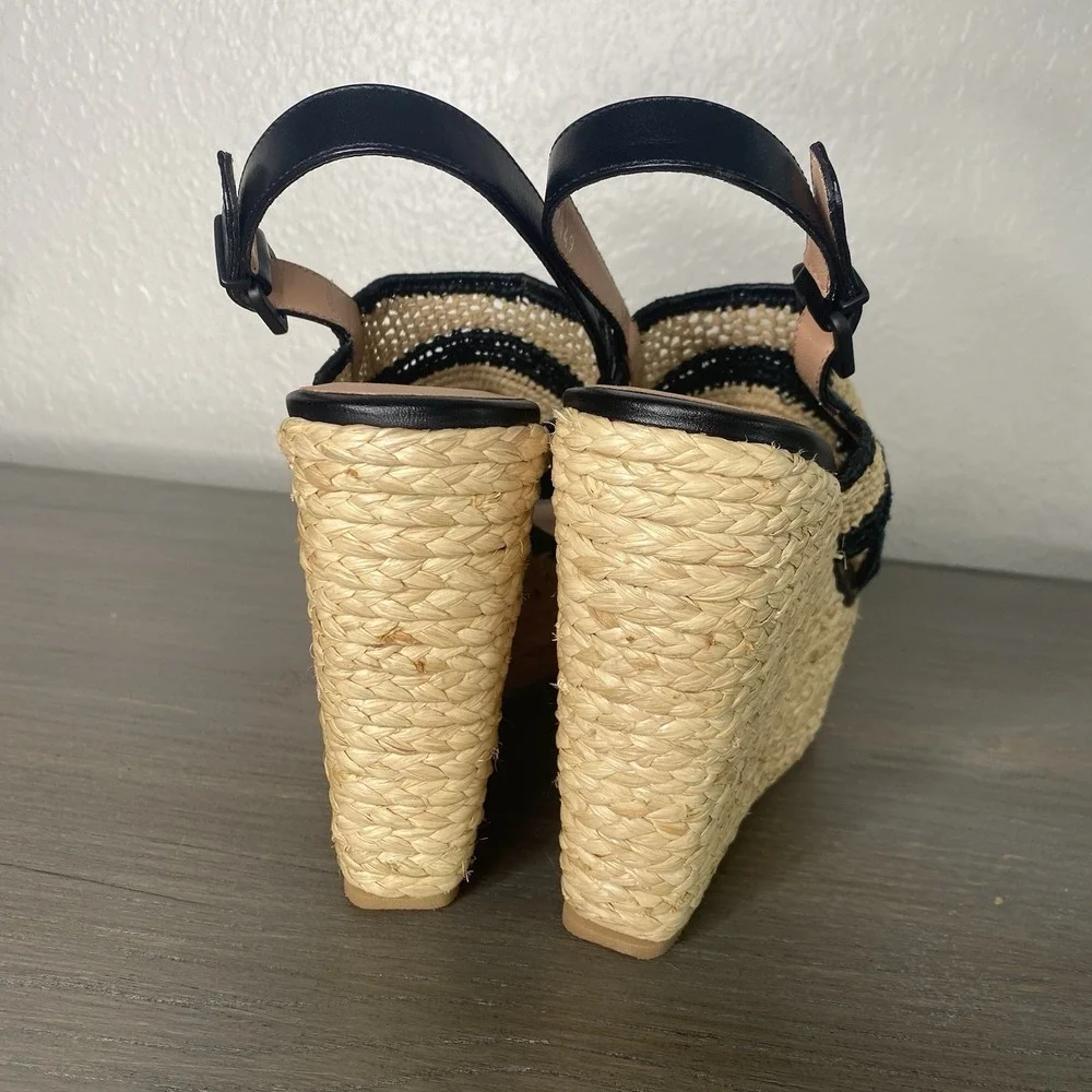 NWOT Robert Clergerie Woven Raffia‎ Wedge Sandal in Natural/Black Sz 8 $550
